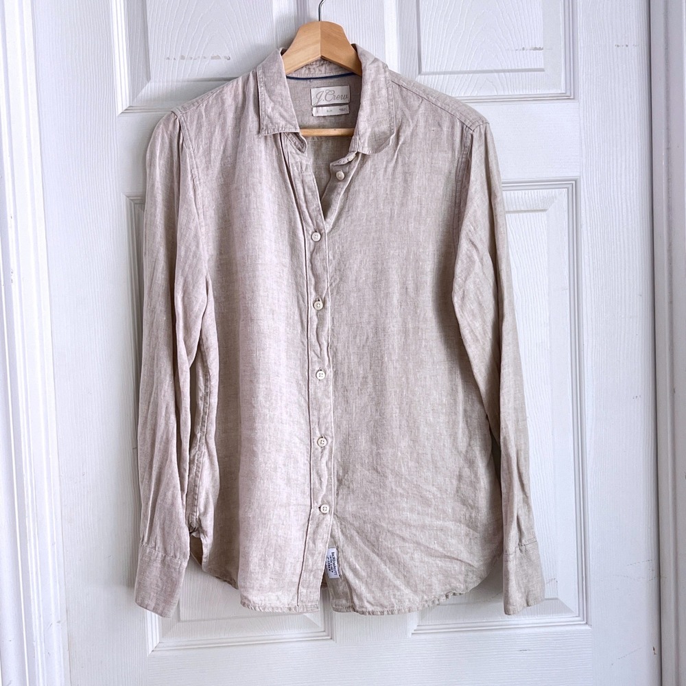 J.Crew Button Down Shirt 6 Womens Slim Baird McNutt Irish Linen Beige Coastal